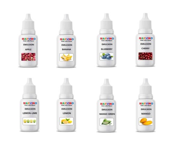 Marvino Emulsion Assorted 20ml Flavored Color for Cakes ice Creams Pastries (Pack of 8)