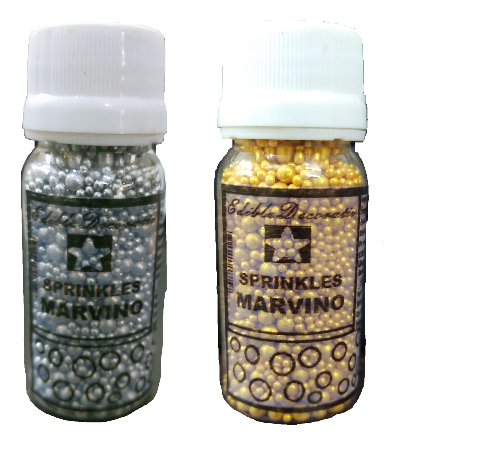 Marvino Silver & Golden Mixed Sprinkles 1 & 3 mm For Decorating Cakes, Icecreams, Pastries (Pack of 2) Silver & Gold 1 & 3mm (50 Gm) Sprinkles