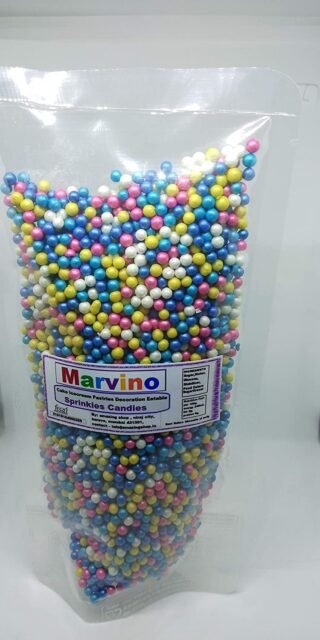 Marvino Edible Mix Color Balls Sprinkles for Cake Pastry Ice Cream Sweets Decoration(Blue Yellow White Pink A10)