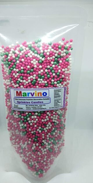 Marvino Edible Pink Green White Mix Colorfull Small Ball Sprinkles for Cake Pastry Ice Cream Sweets Decoration(Pink Green White ballA4)