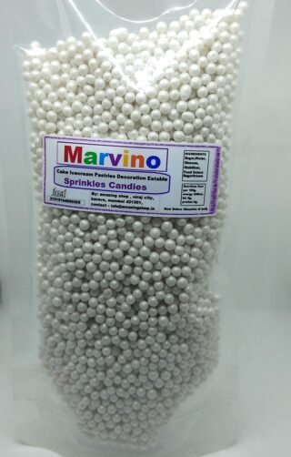 Marvino Edible Colorful Sprinkles for Cake Pastry Ice Cream Sweets Decoration (White Round Balls Sprinkles)