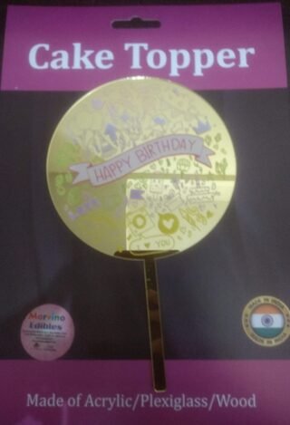 Marvino Happy Birthday Cake Topper Golden (Round)