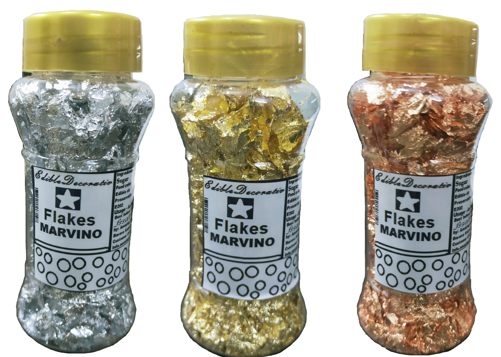 Marvino Edible Pure Silver, Gold, & Rose gold FlakesFor Decoratin Cakes , Pastries (Pack Of 3) Glitters