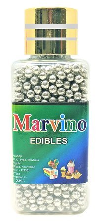 Marvino Edible Sugar Balls for Cake Decorations (Edible Silver Balls, Size No. 1)