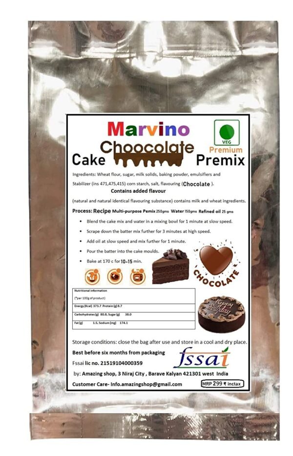 Marvino Chocolate Cake Premix 250gms choco veg