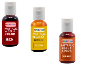 Marvino Metalic Gel Color for cake pastries pinata white chocolate sweets and creams (Set of 3) Red , Yellow, Orange Multicolor