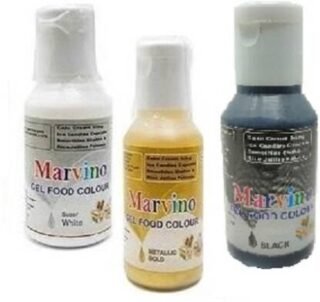 MARVINO Edible Gel Color For Cake Icing Fondant Whip Cream Gold, White, Black (20 Ml).