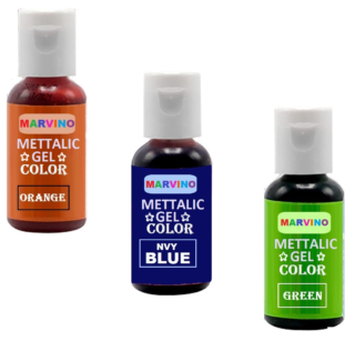 Marvino Metalic gel Colors edible Food Colours for cake pastries pinata white chocolate sweets and creams (Set of 3 ) Orange, Navy Blue, Green Multico