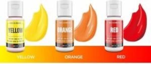 Marvino gel food color for Cake, Ice-cream, Chocolate Set Of 3 (Red, Yellow, Orange)