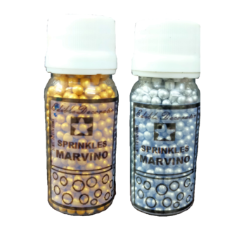 Marvino Silver & Golden Sprinkles 3 mm For Decorating Cakes, Icecreams, Pastries (Pack of 2) Silver & Gold 3mm (50 Gm) Sprinkles
