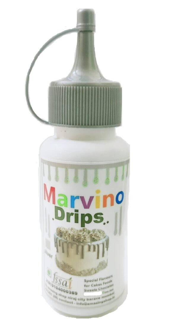 Marvino Silver Drips Edible Decoration for Cakes, Cupcakes, Pastries & ice-Creams.
