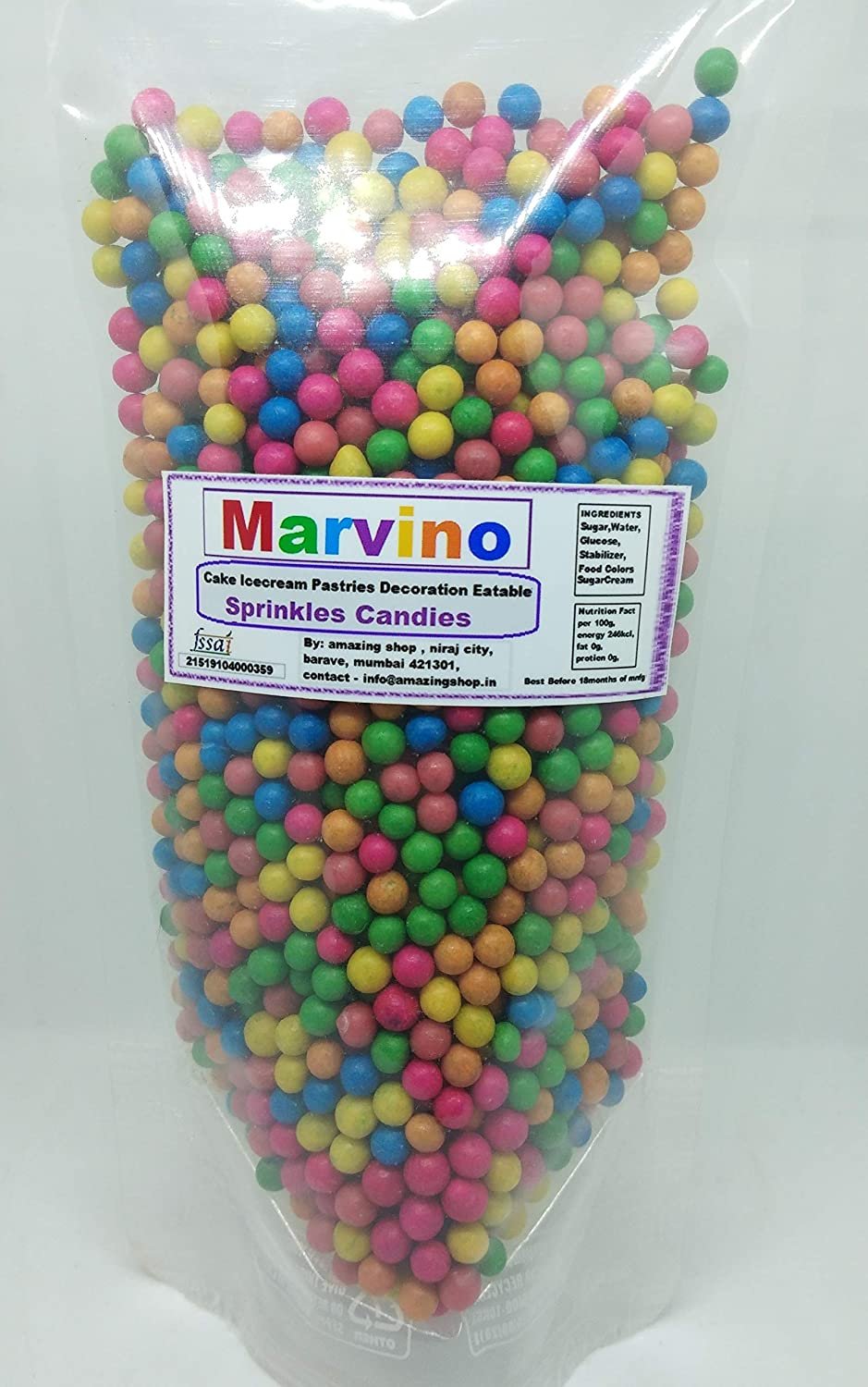 Marvino Edible Colorful Sprinkles for Cake Pastry Ice Cream Sweets Decoration (Colorful Big Size Round Ball Sprinkles)