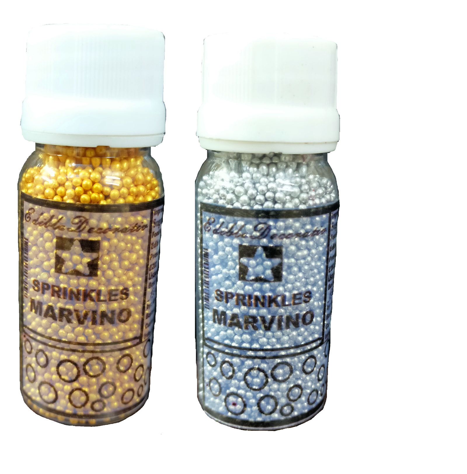 Marvino Silver & Golden Sprinkles 1 mm For Decorating Cakes, Icecreams, Pastries (Pack of 2) Silver & Gold 1 mm( 50 Gm) Sprinkles