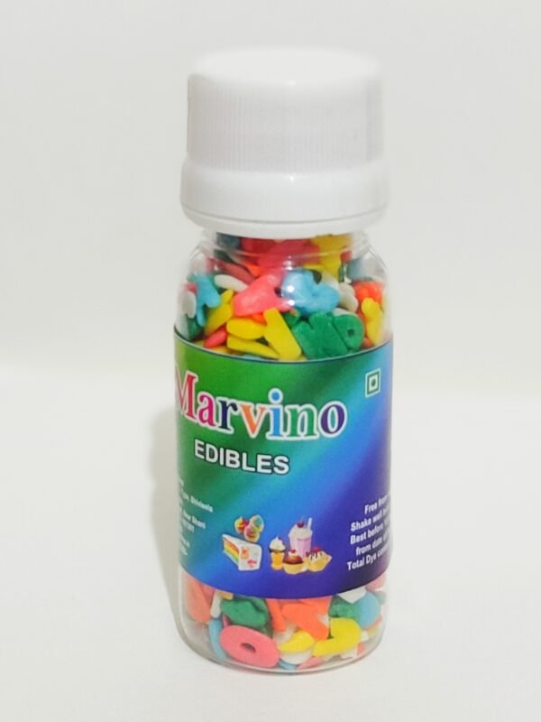 Marvino Edible Colorfull A to Z Sprinkles For Cake Pastry Ice cream Sweets Decoration Bottle Pack (Mix Alphabets)