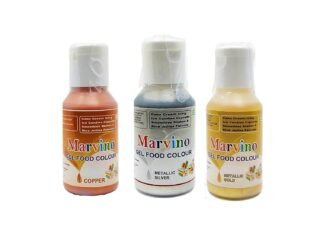 Marvino Gel Color Shiny Silver Gold & Copper for Cake Icing and Edible Foods (3pcs)