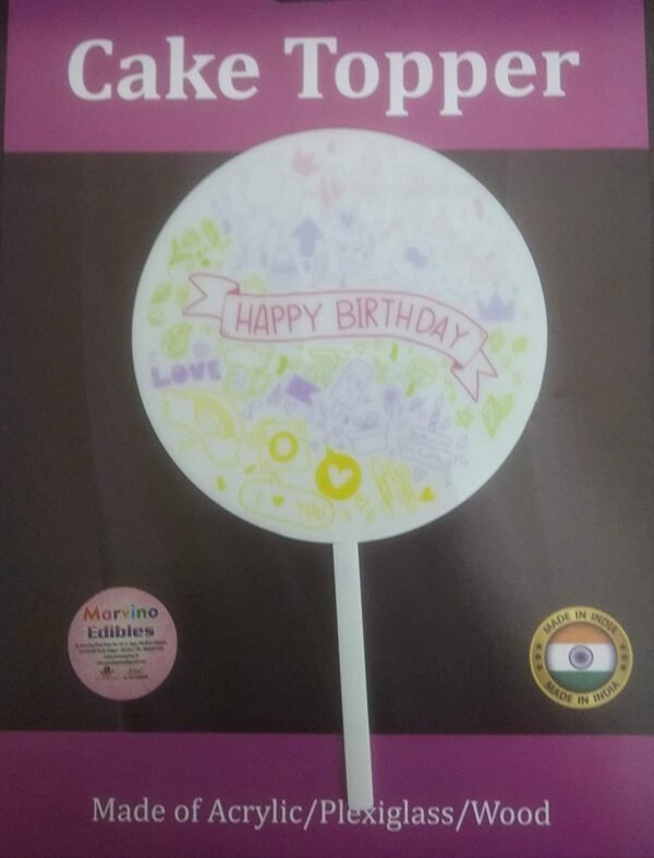 Marvino Happy Birthday Cake Topper White (Round)