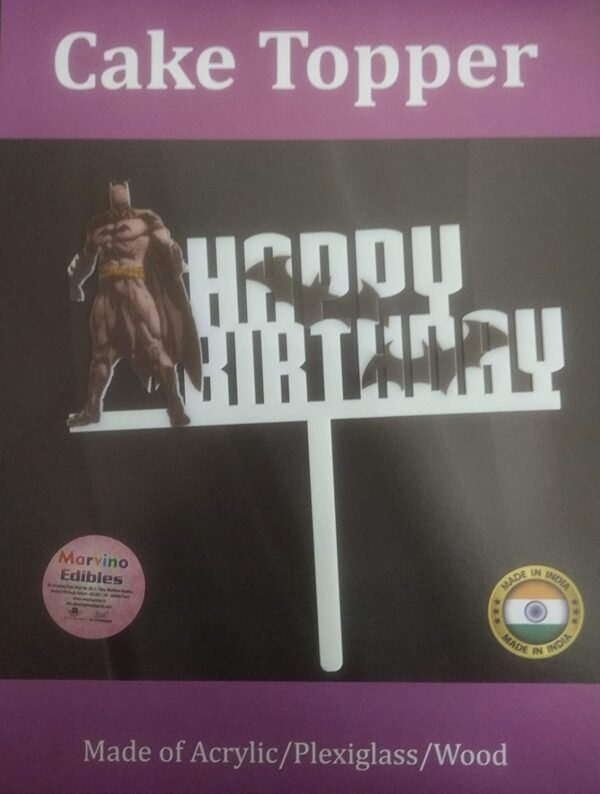 Marvino Happy Birthday Cake Topper White (Batman)