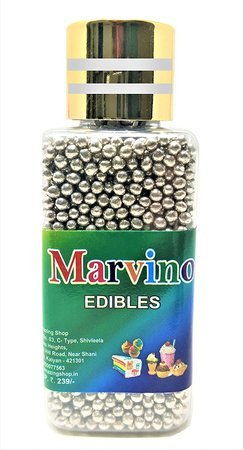 Marvino Edible Sugar Balls for Cake Decorations (Edible Silver gold Balls, Size No. 0)