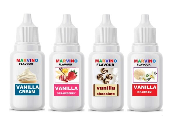 Marvino Vanilla Flavour Extract Food Essence Flavor for Foods Creams Candies Icecreams Sweets (Vanilla Cream Strawberry Chocolate Ice-Cream) pack of A