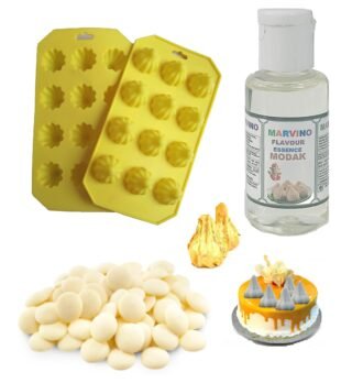 Marvino Silicone Modak Mould 12 Cavaties Modak Flavoring Essence & White Chocolate Mentos 400 gm