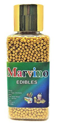 Marvino Edible Sugar Balls for Cake Decorations (Edible golden Balls, Size No. 0)