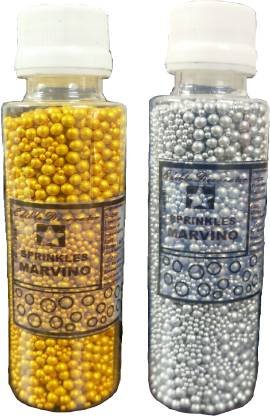 Marvino Golden & Silver Mix Sprinkles (1 & 3 mm) for decorating cakes ,icecream, pastries (100gm) Pack of 2 Spr