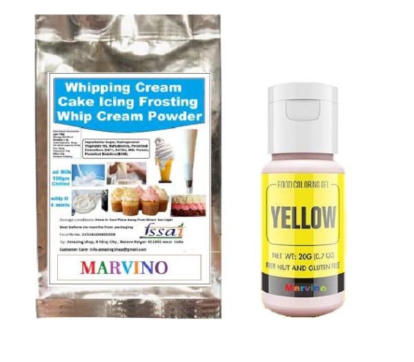 Marvino Vanila Whipping Cream Powder & Yellow Food Gel Colour