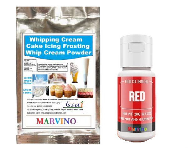 Marvino Vanila Caream Whipping Powder & Red Gel Colour