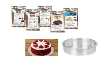 Marvino Ready to Bake premix (Vanilla red Velvet Chocolate premix White Choco Chips Chocolate Choco Chips with Round Aluminum Mold)