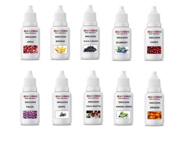 Marvino Emulsion Assorted 20ml Flavored Color for Cakes ice Creams Pastries (Pack of 10)