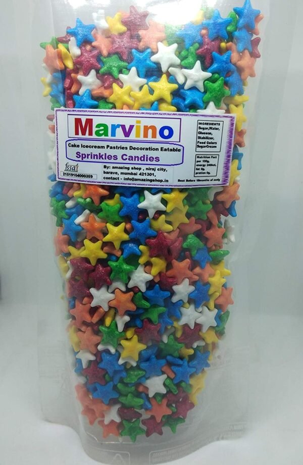 Marvino Edible Colorful Sprinkles for Cake Pastry Ice Cream Sweets Decoration (Colorful Star Shape Sprinkles)