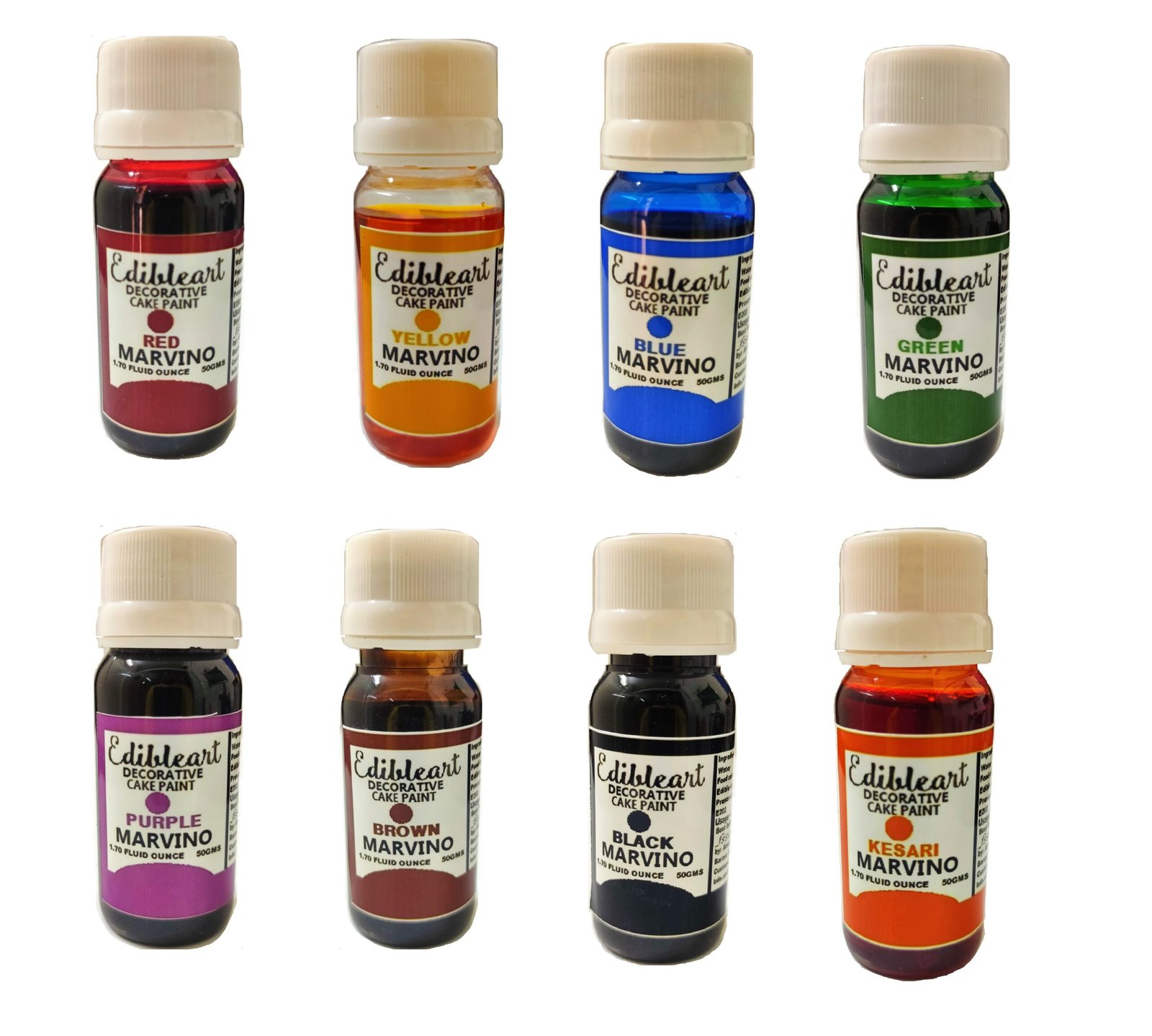 Marvino Edible Food Colors for Cakes Whipping Cream Ice-Cream Pastries Pack of 8 Type B