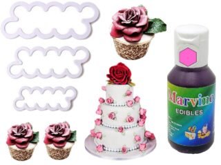 Marvino Rose Gel Edible Color with Rose Flower Maker Cake Cutter Fondant Icing Tool
