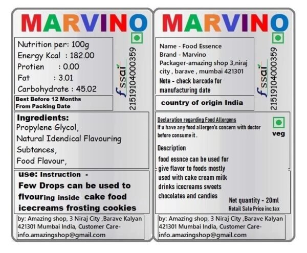 Marvino 24 Marvelous Flavour Essence Extracts for Flavouring Cakes Sweets choclates icecreams and Shakes